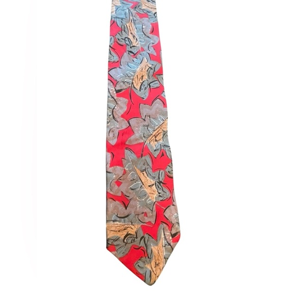 ❤️CHRISTIAN DIOR stylish vintage colorful men’s silk tie.  Red. tan, Gray-teal. - Picture 2 of 8